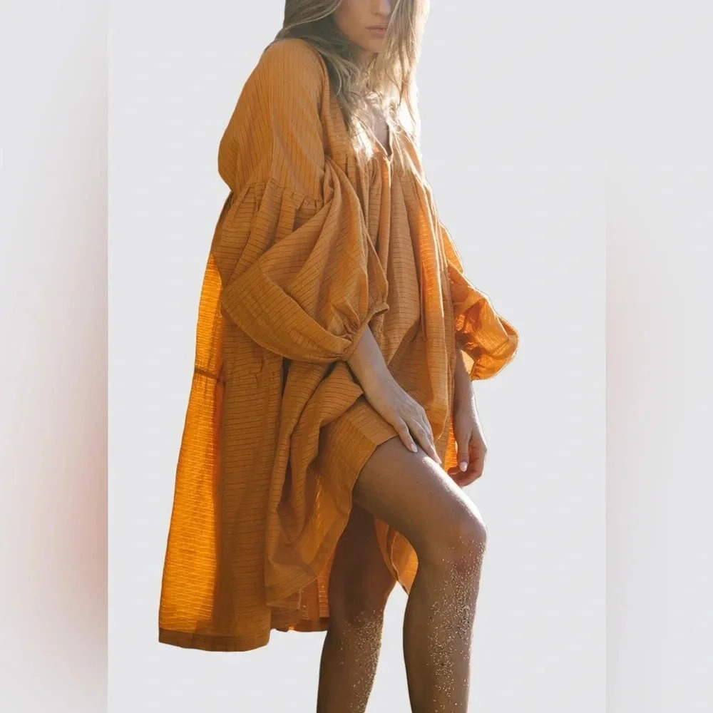 NEW A PERFECT NOMAD Symi Dress Trapez Organic Cotton Ochre Orange One Size - Picture 10 of 16